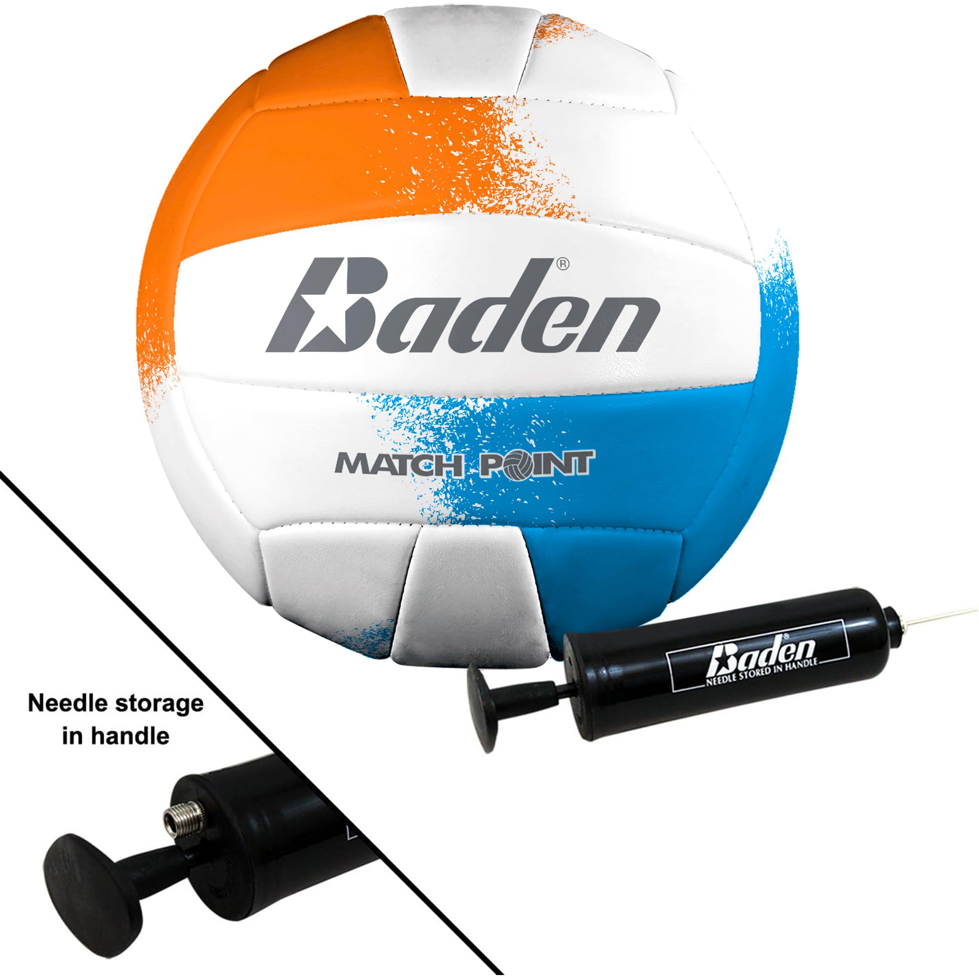 Baden Champions Volleyball/Badminton Portable Combo Set Orange/Blue Official Size 32 ft Wide Net + 4 Raquets + 3 Birdies + Boundary + Volleyball + Pump + Carry Bag