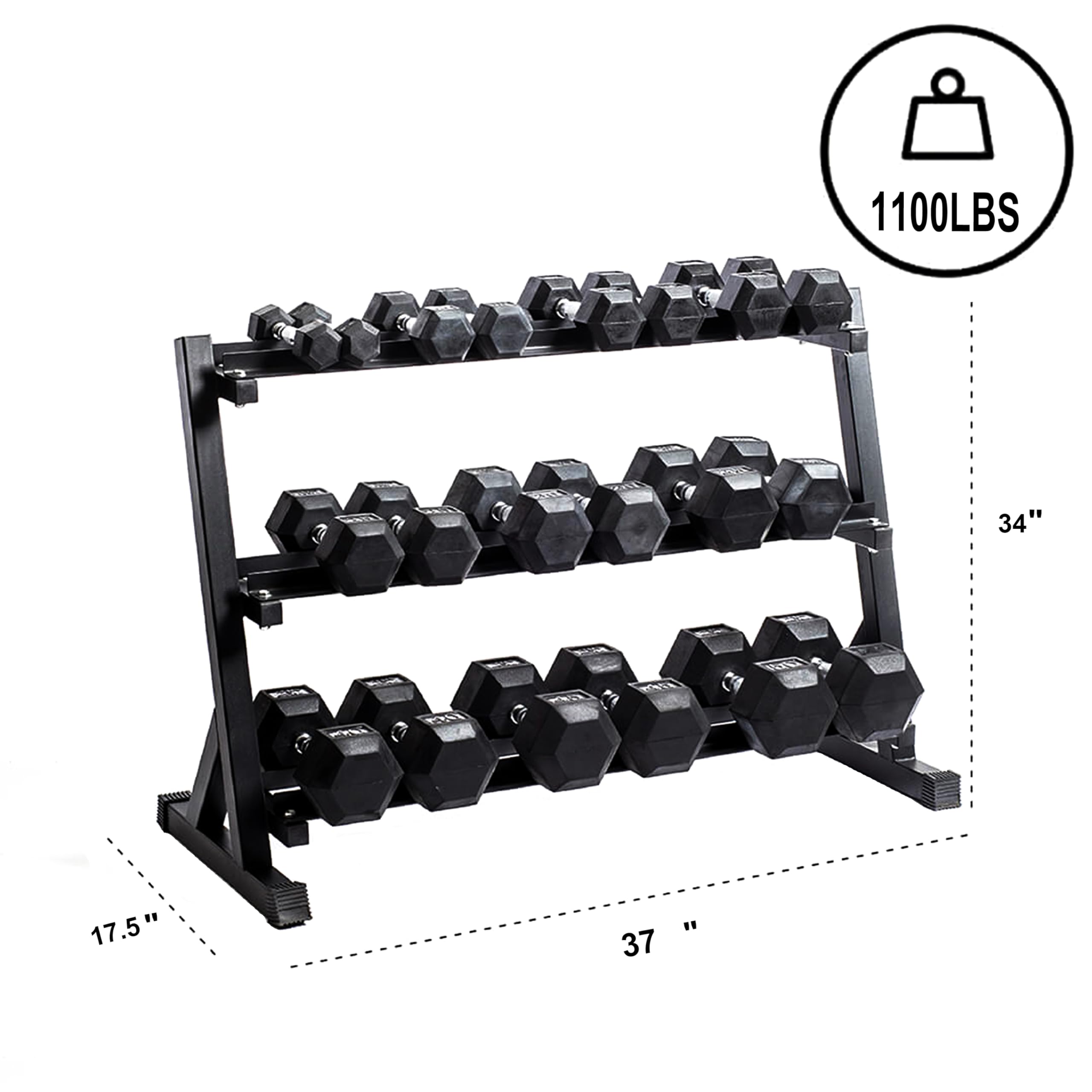 3-Tier Dumbbell Rack Multilevel Weight Storage Organizer for Home Gym, Weight Rack for Dumbbells, Kettlebells, 1100LBS(Rack Only)