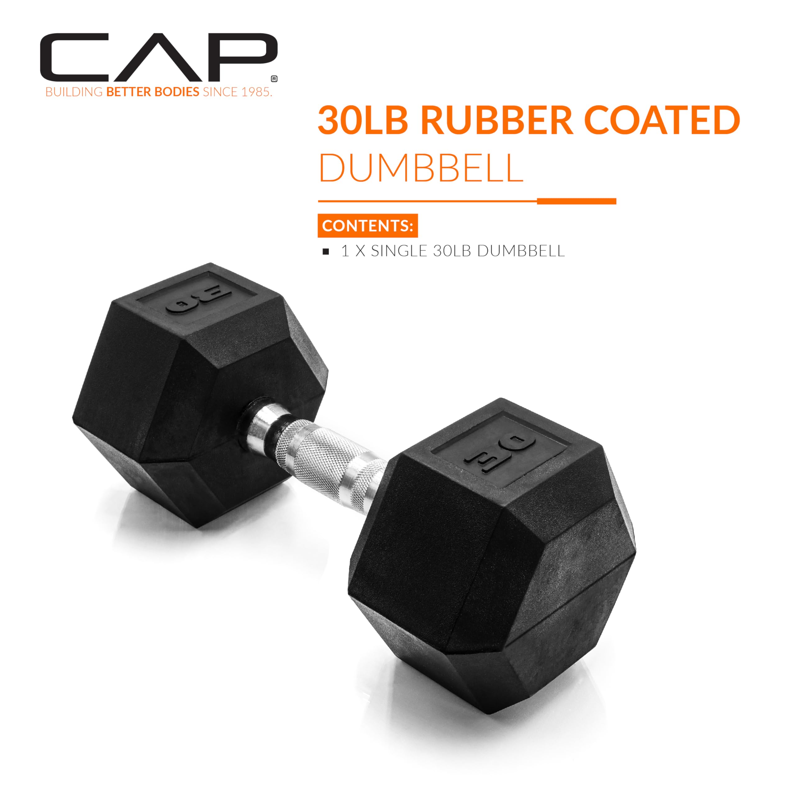 CAP Barbell 30 LB Coated Hex Dumbbell Weight, New Edition